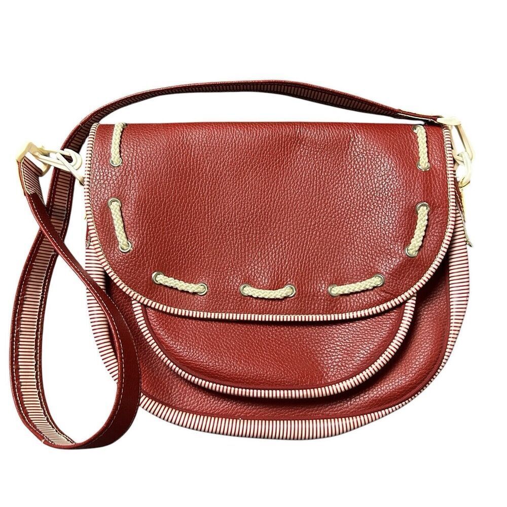 Vtg MCM Saks Fifth Avenue Purse Red Striped Italy Leather Nautical Old Money